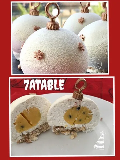 Sphères 3D au coco et crémeux aux fruits