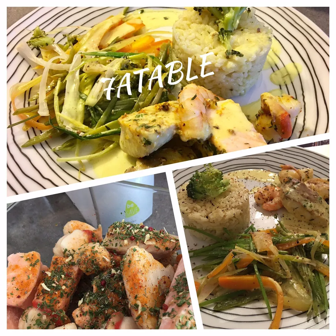 Poissons, légumes, riz et sa sauce safranée