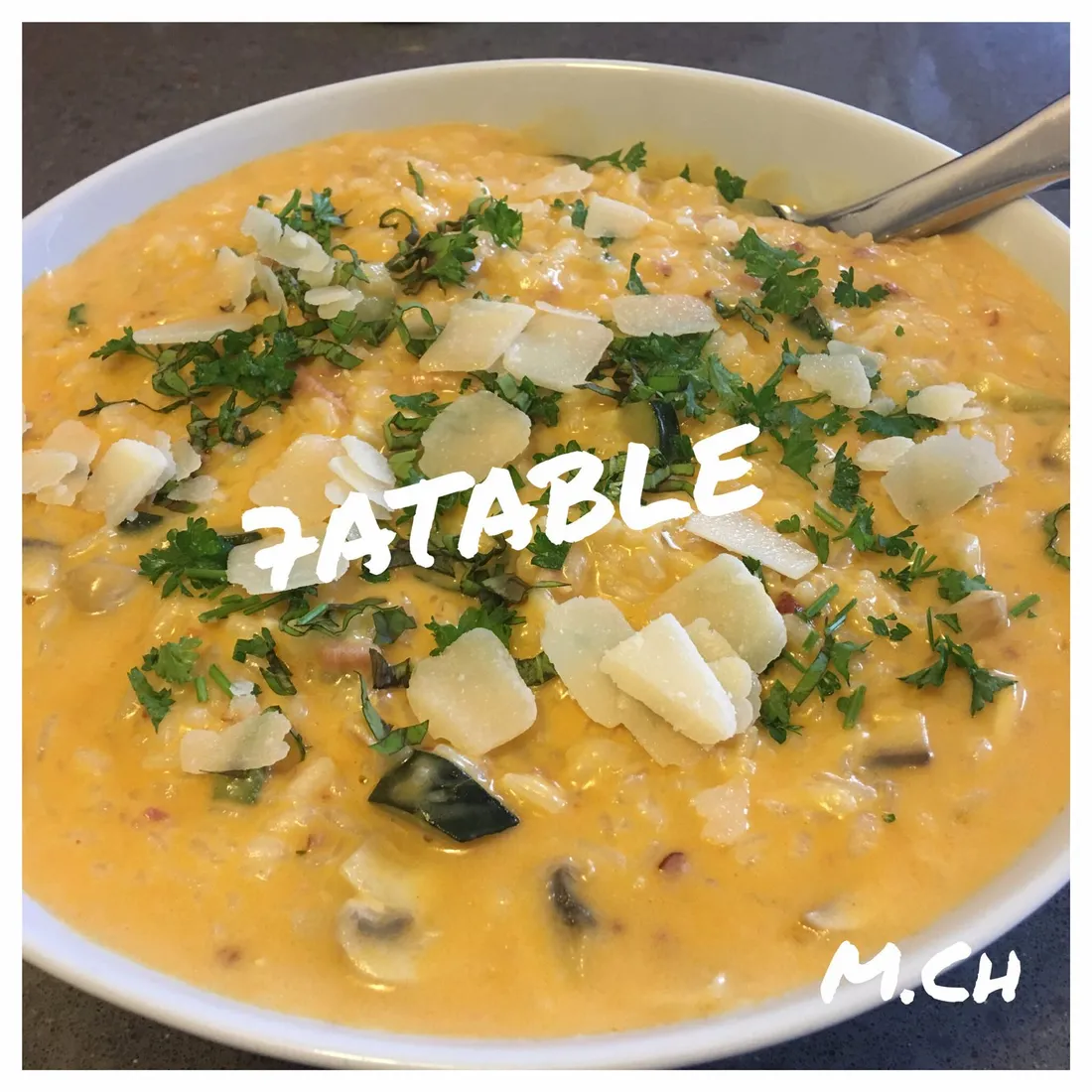 Risotto chorizo courgettes champignons