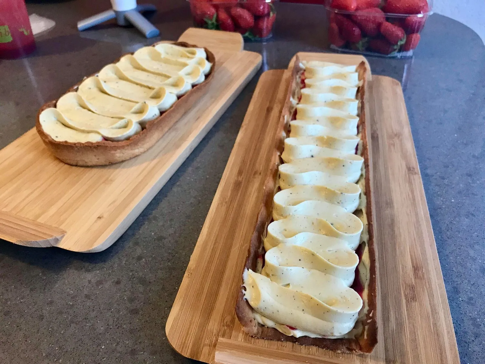 Tartes aux fraises crème diplomate pistache